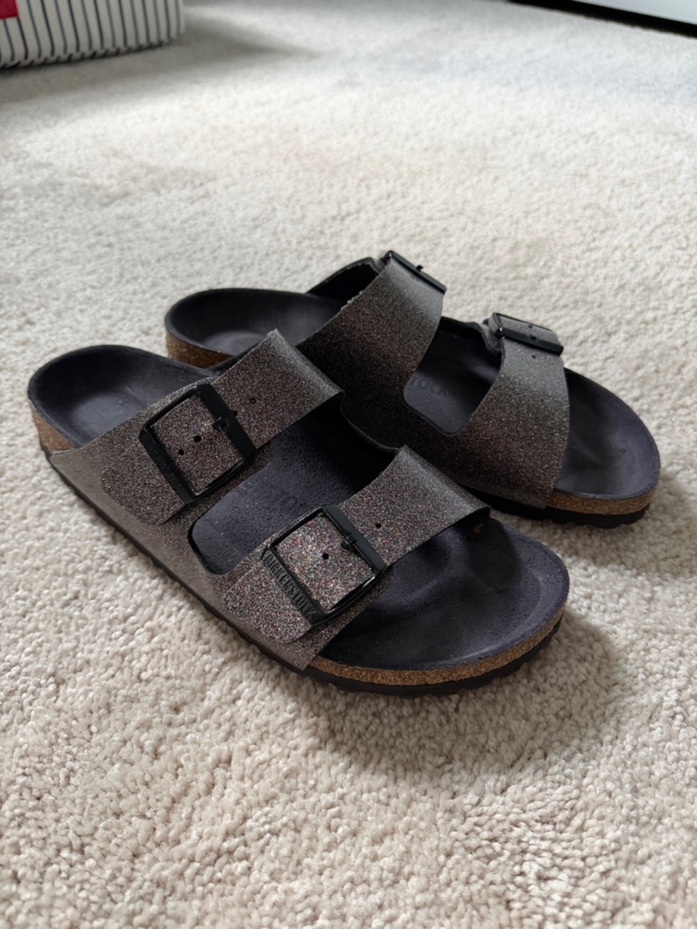 Birkenstock Black and Multicolor Glitter Arizona Sandals